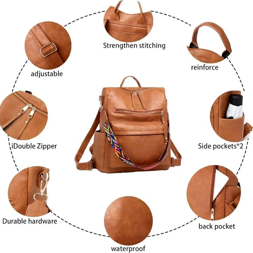 Women's Leather Backpack Purse Large Capacity Multi-Use Travel Work School